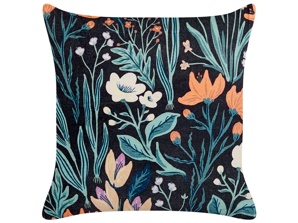 Throw Cushion OSMUNDA 45 x 45 cm Velvet Black Floral Pattern