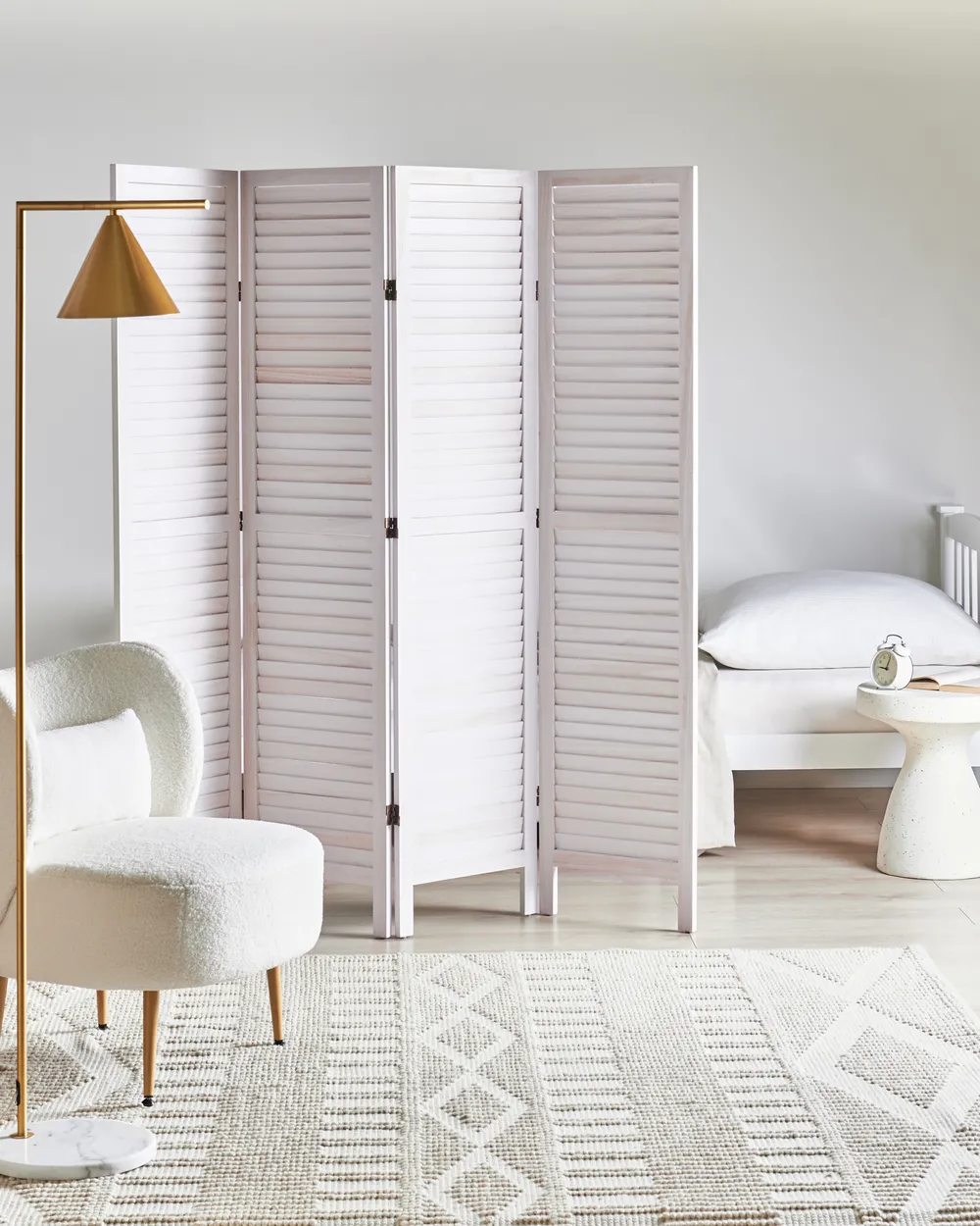 4 Panel Room Divider AVENES 163 cm 170 cm Off-White