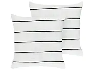 Set med 2 prydnadskuddar MILAS 50 x 50 cm Linne Svart/ Vit Randigt_1183179