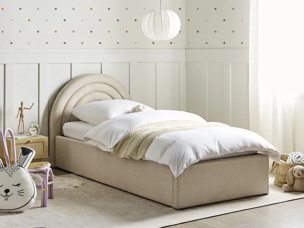 Kids Ottoman Bed ANET Fabric Beige 90 x 200 cm (EU Single)