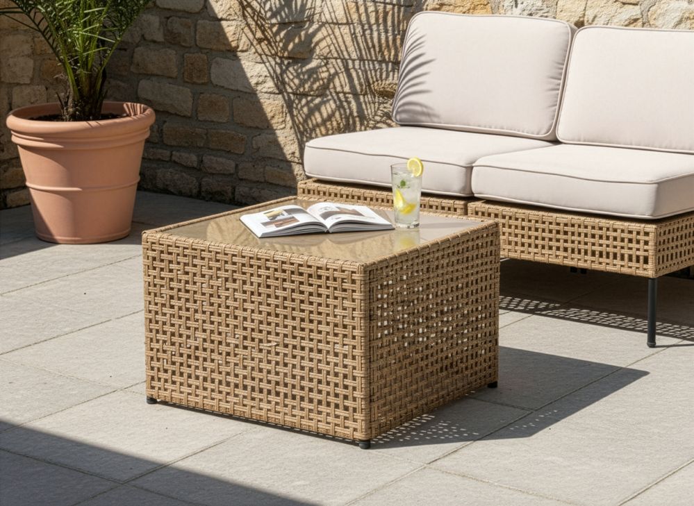 Sofabord til hagen OMEGANA 66 cm 66 cm PE-rotting Beige