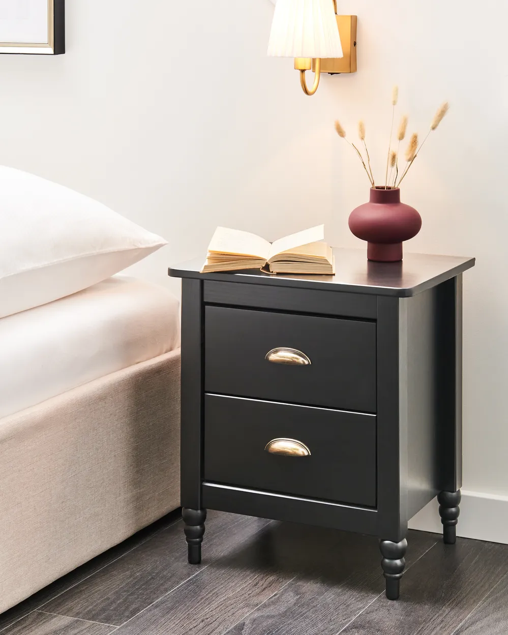 2 Drawer Bedside Table SHILLINGTON Pine Wood Black