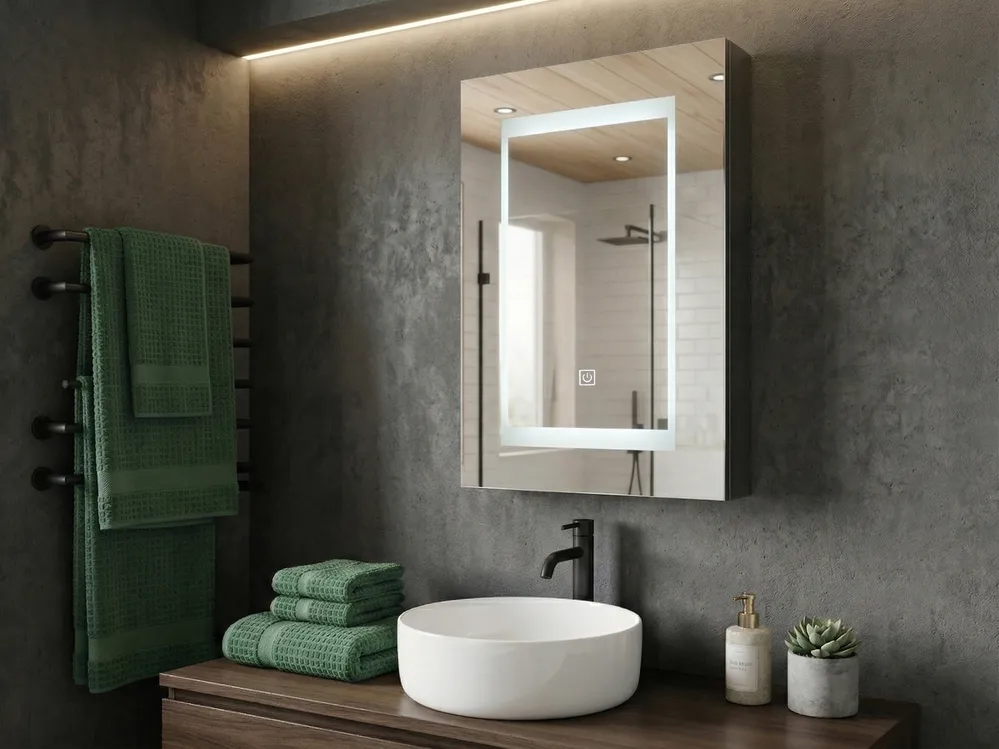 Bathroom Wall Mounted Mirror Cabinet LED MALASPINA 40 cm 60 cm Black_905844