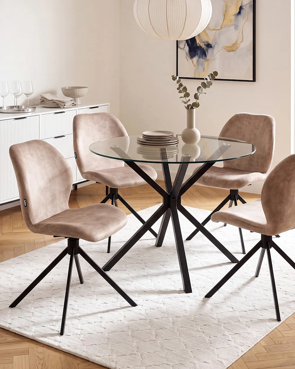 Set med 4 matstolar Vridbar MORRISON Sammet Beige_1155978