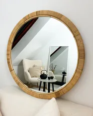 Wall Mirror ANLEZY 80 cm 80 cm Rattan Natural_967781