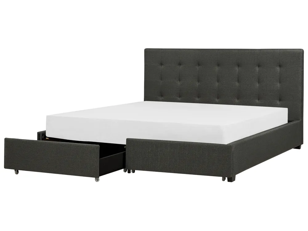 Bed with Storage Drawers LA ROCHELLE Fabric Dark Grey 180 x 200 cm (EU Super King)