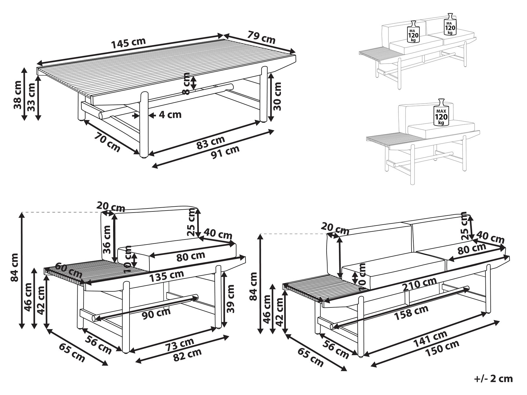 Trädgårdssoffgrupp med bord 3-sits GIAVENO Akaciaträ Off-White_958710