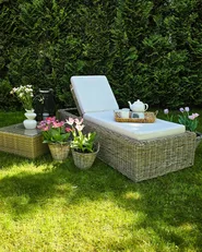 Sun Lounger with Cushion PALESE Reclining Rattan Natural_983746