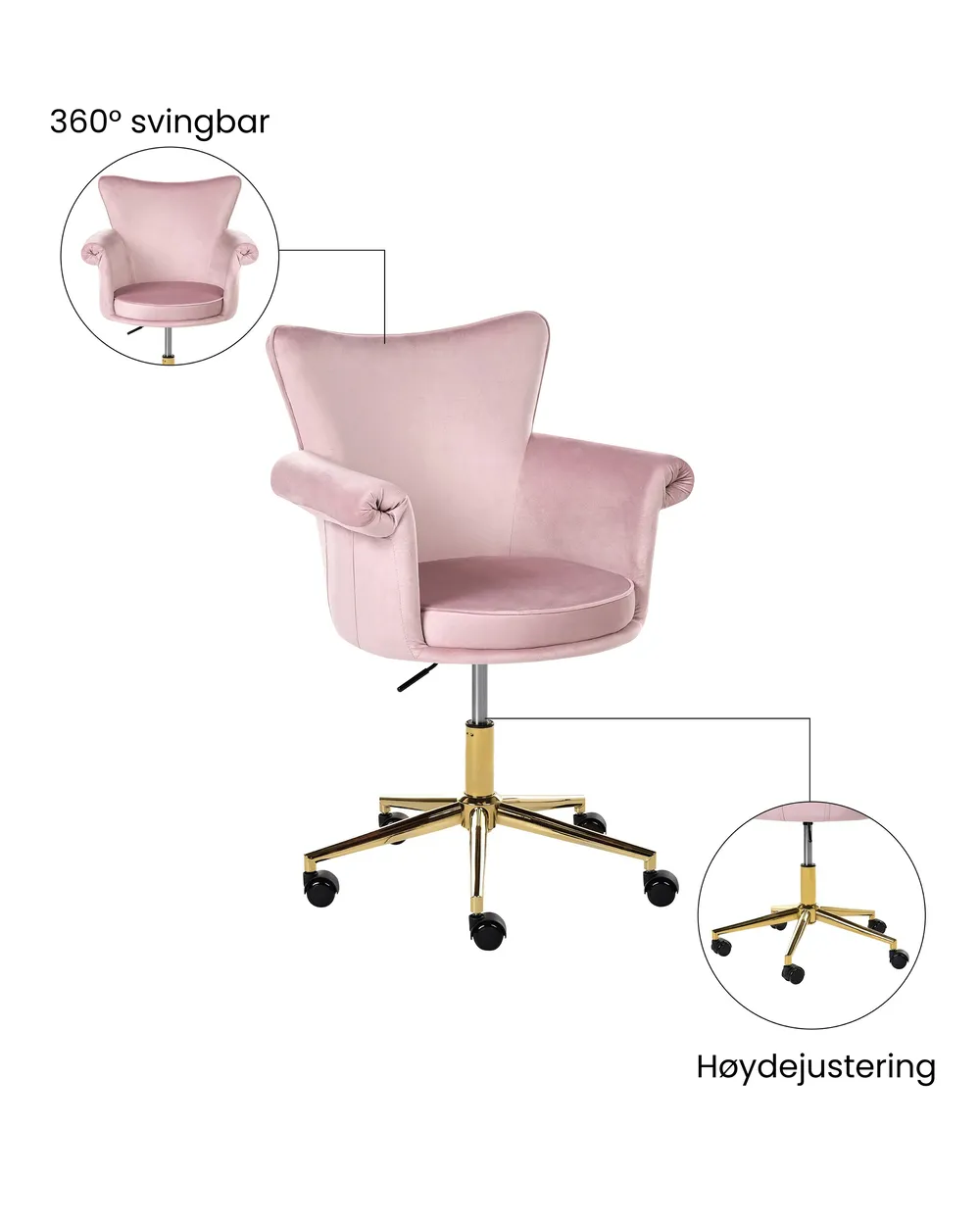 Kontorstol VELENCIA Fløyel Pastellrosa_1065148