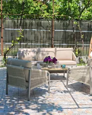 Trädgårdssoffgrupp med bord 5-sits MURATO Metall Beige_1082832