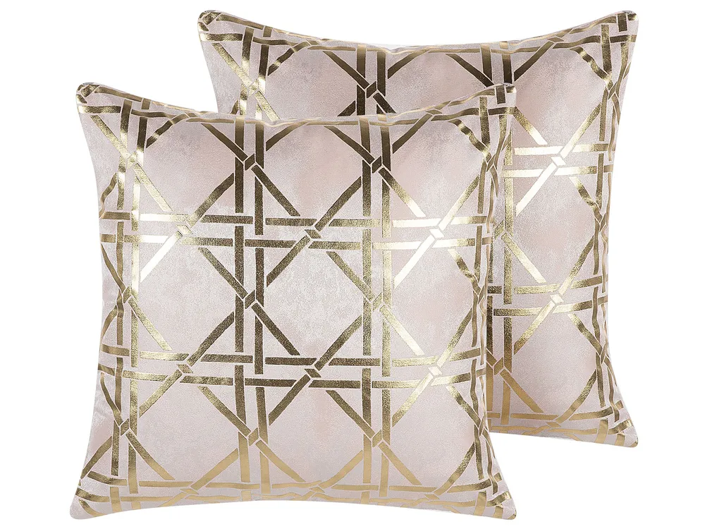 Set of 2 Decorative Cushions CASSIA 45 x 45 cm Pink Geometric Pattern