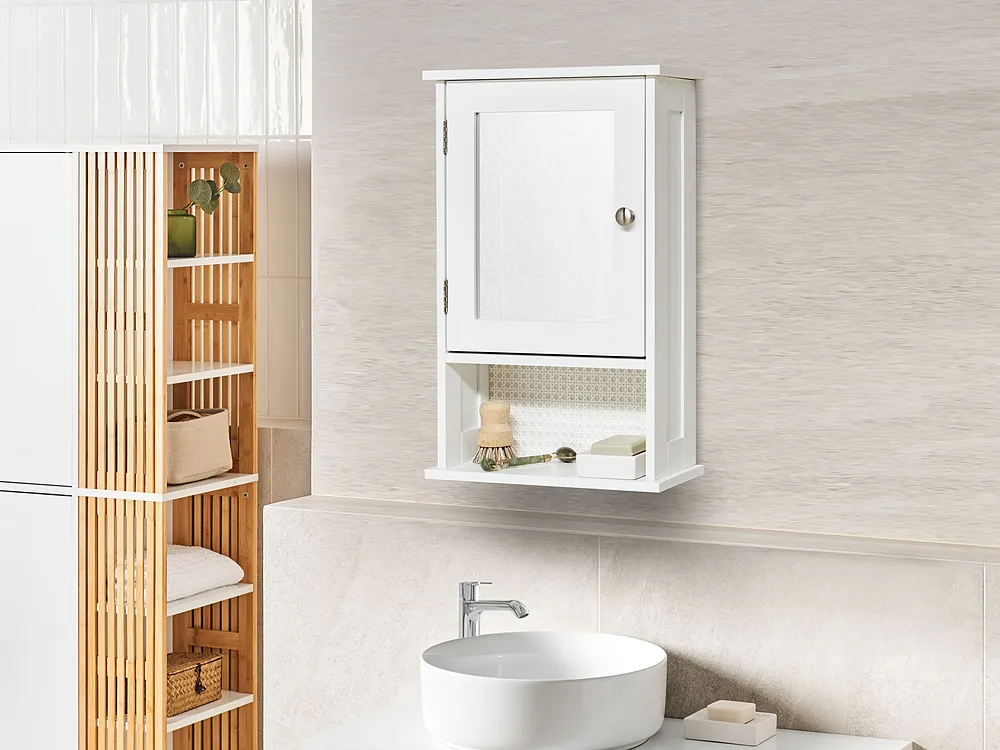 Bathroom Wall Mounted Mirror Cabinet HUILA 34 cm x 53 cm White_1155677