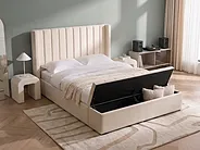 Säng med förvaringsbänk NOYERS Sammet Off-White 180 x 200 cm_1156396
