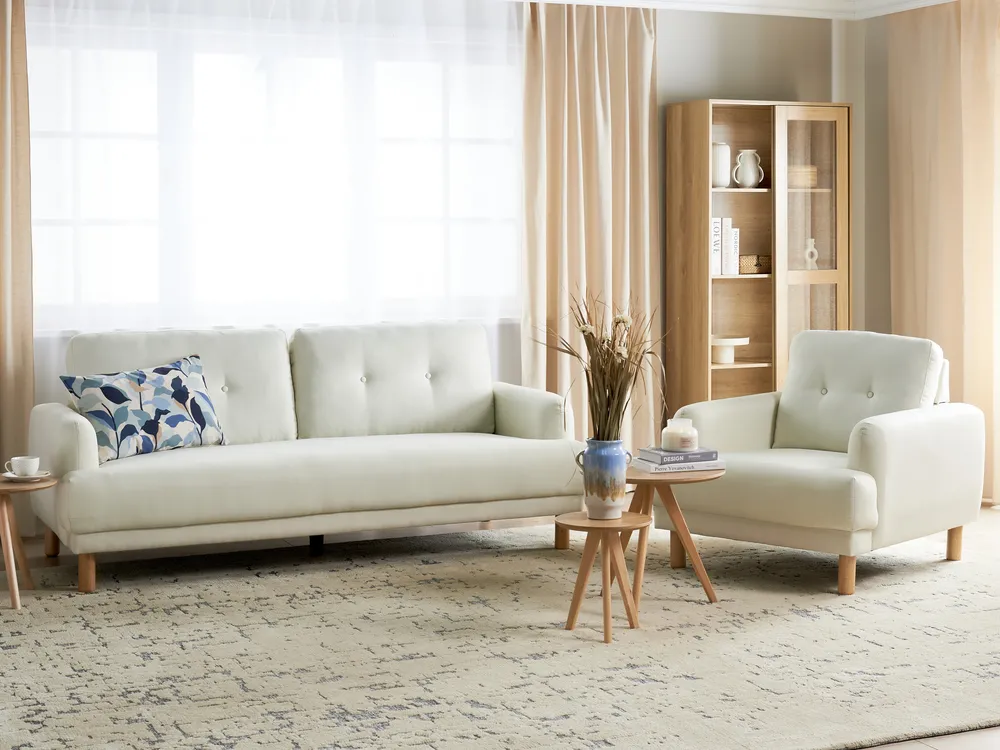 Living Room Set 4 Seater TUVE Fabric Off-White