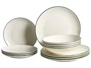 Set of 12 Dinnerware CUMIN Porcelain Off-White/ Green_1061444