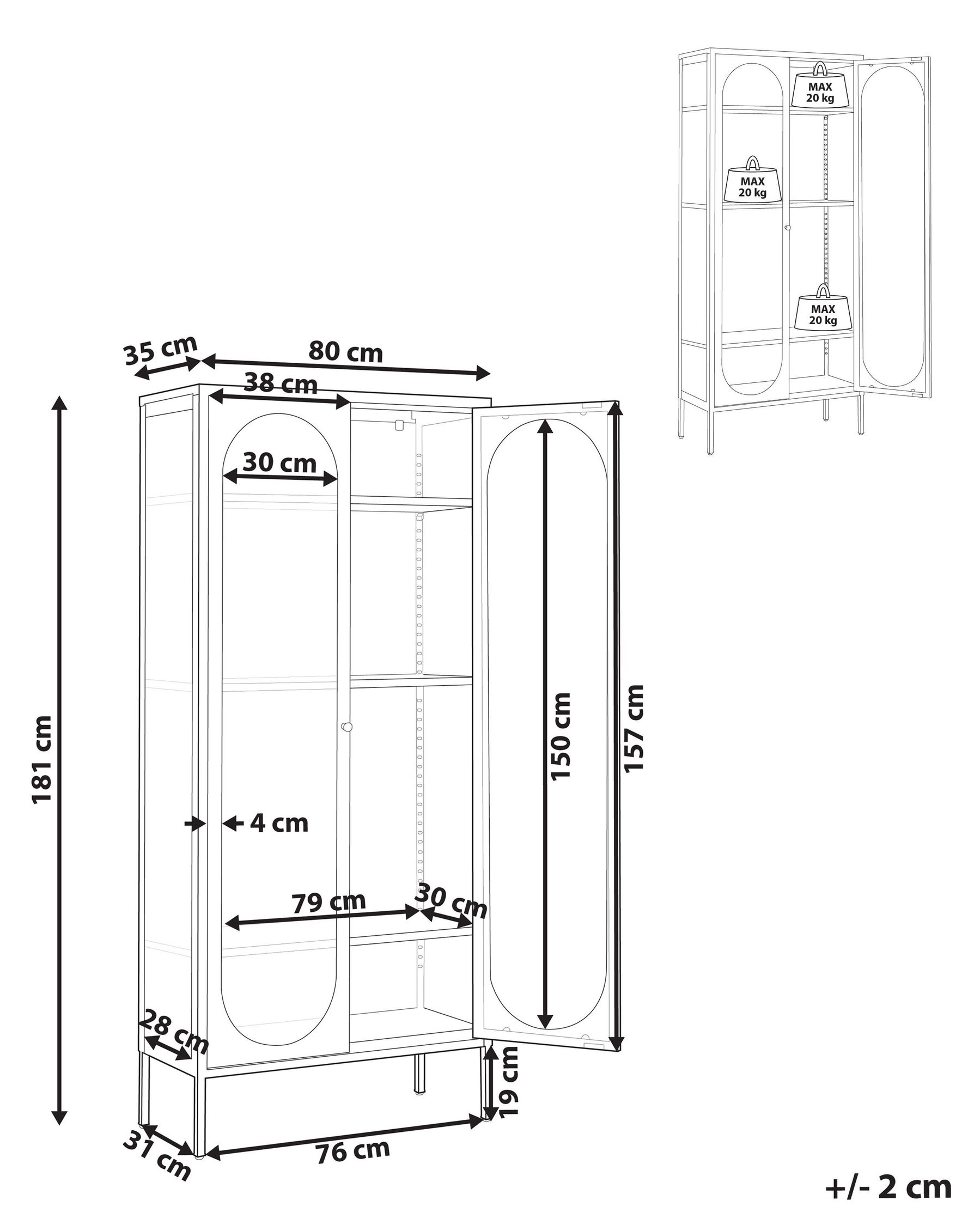 Glass Display Cabinet FOXTON 80 cm Metal Beige_1108614