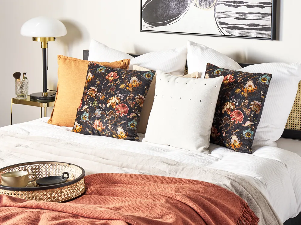Set of 2 Decorative Cushions RAMONDA 45 x 45 cm Velvet Multicolour Floral Pattern
