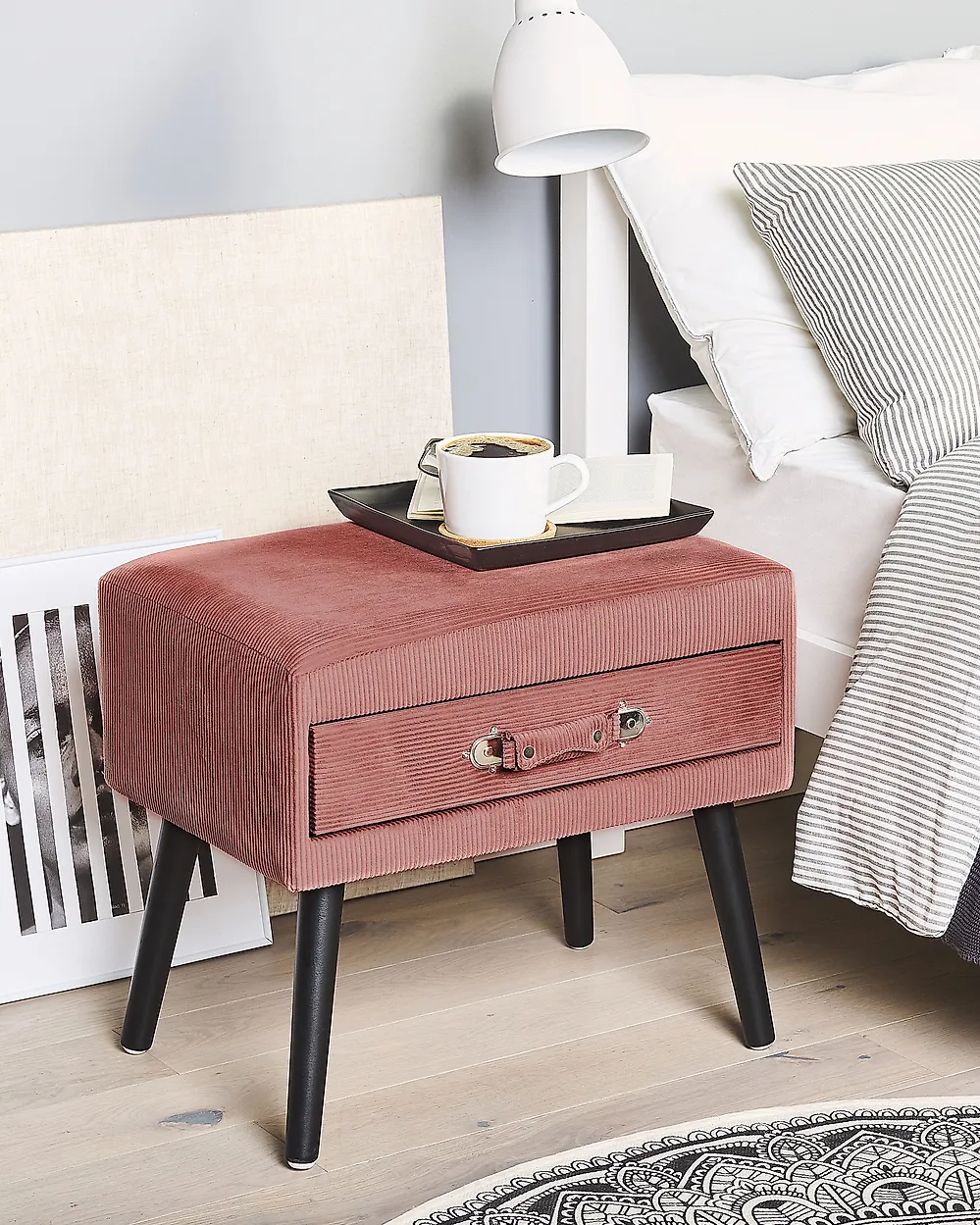 1 Drawer Bedside Table EUROSTAR Corduroy Pink_1169939