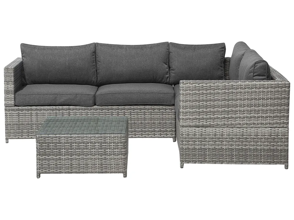 Garden Corner Sofa with Table 4 Seater AVOLA PE Rattan Grey Left Hand
