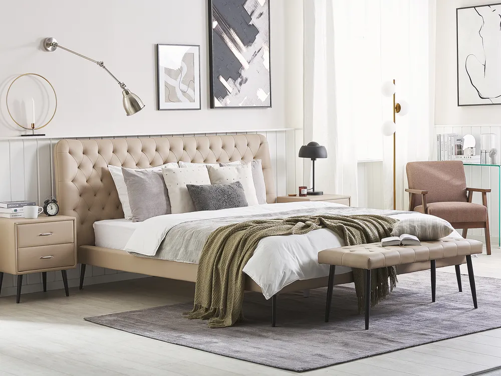 Bed Faux Leather ESSONNE 160 x 200 cm (EU King Size) Beige