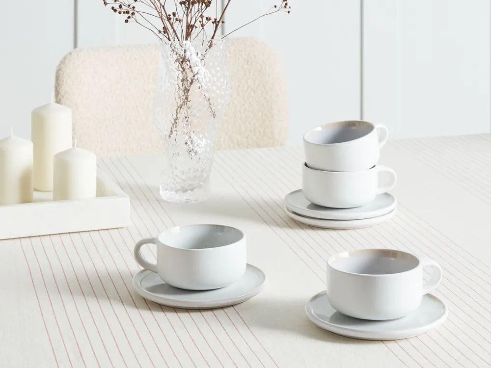 Set of 4 Cups with Saucers SESAME Stoneware Off-White
