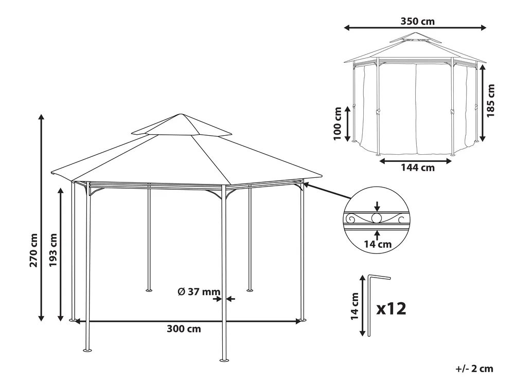 Gazebo PORTEL 350 cm 350 cm Metal Beige_778971