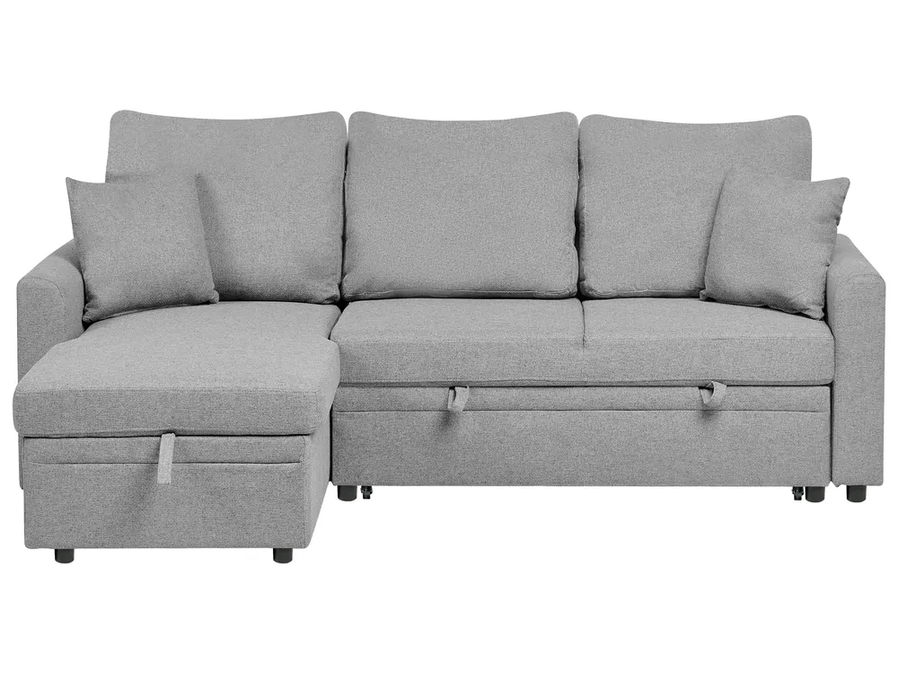 Corner Sofa Bed 3 Seater NASSJO Faux Linen Grey Right Hand