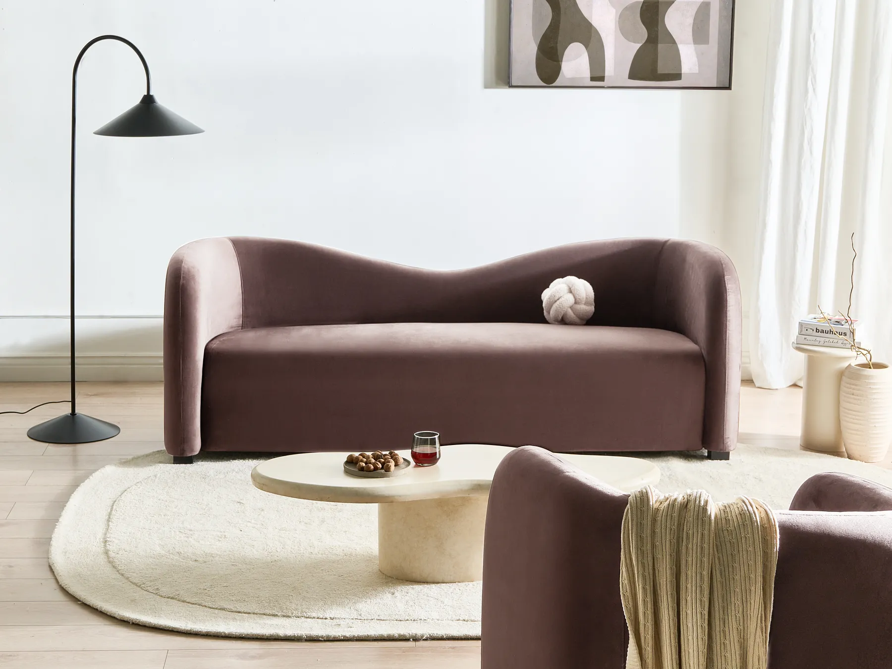 Sofa 3 Seater VELTADA Velvet Dark Brown_1028221