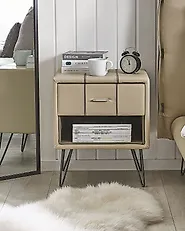 1 Drawer Bedside Table BETIN Faux Leather Beige_1183052