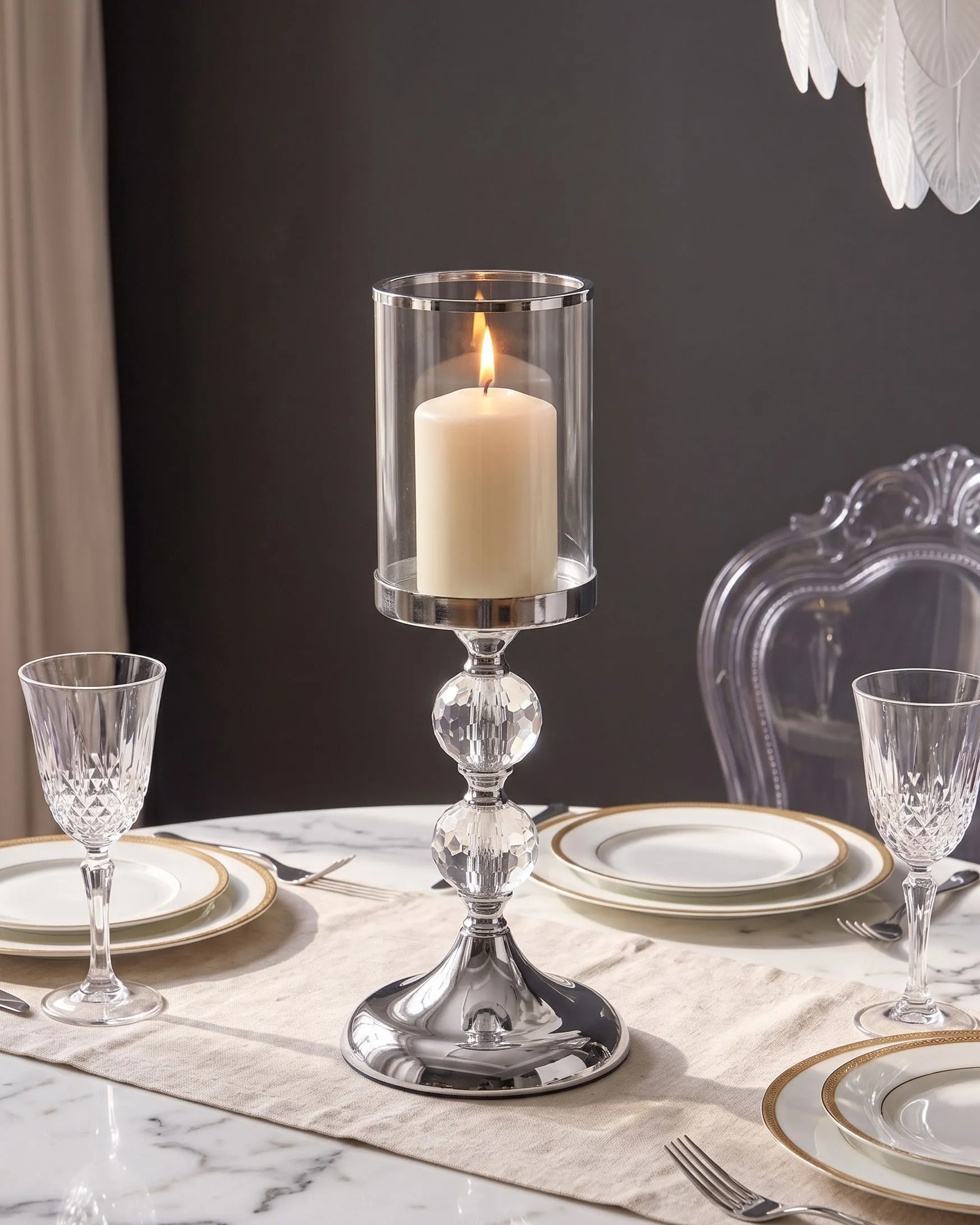 Candle Holder COTUI 36 cm Glass Silver_722206