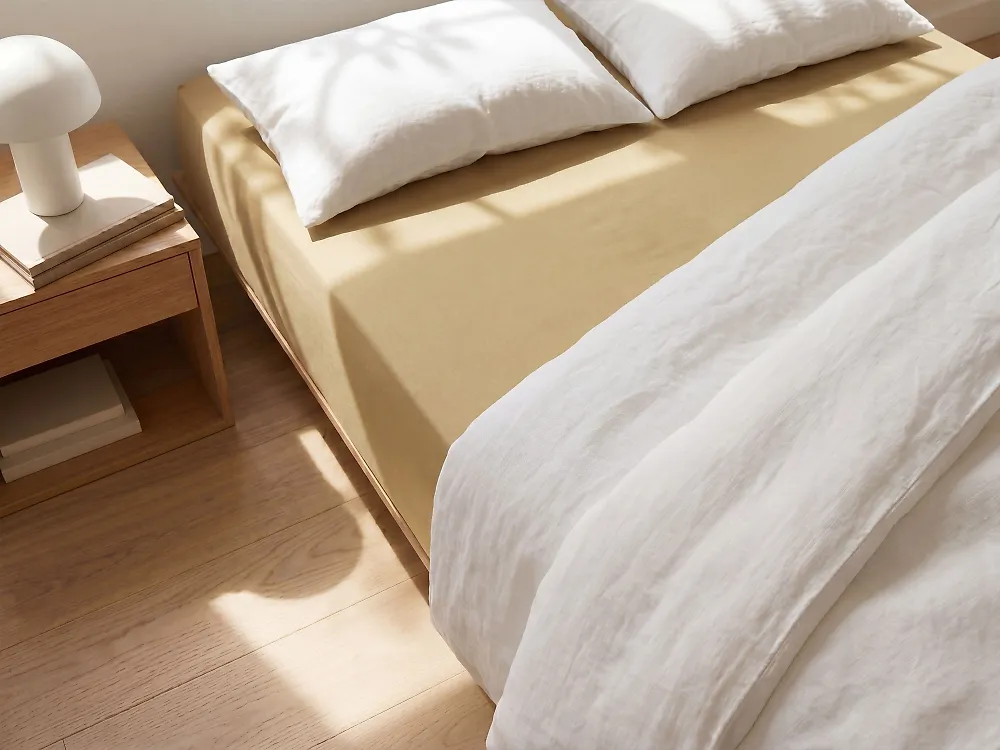 Fitted Sheet JANBU 140 x 200 cm Cotton Olive Green_1180234