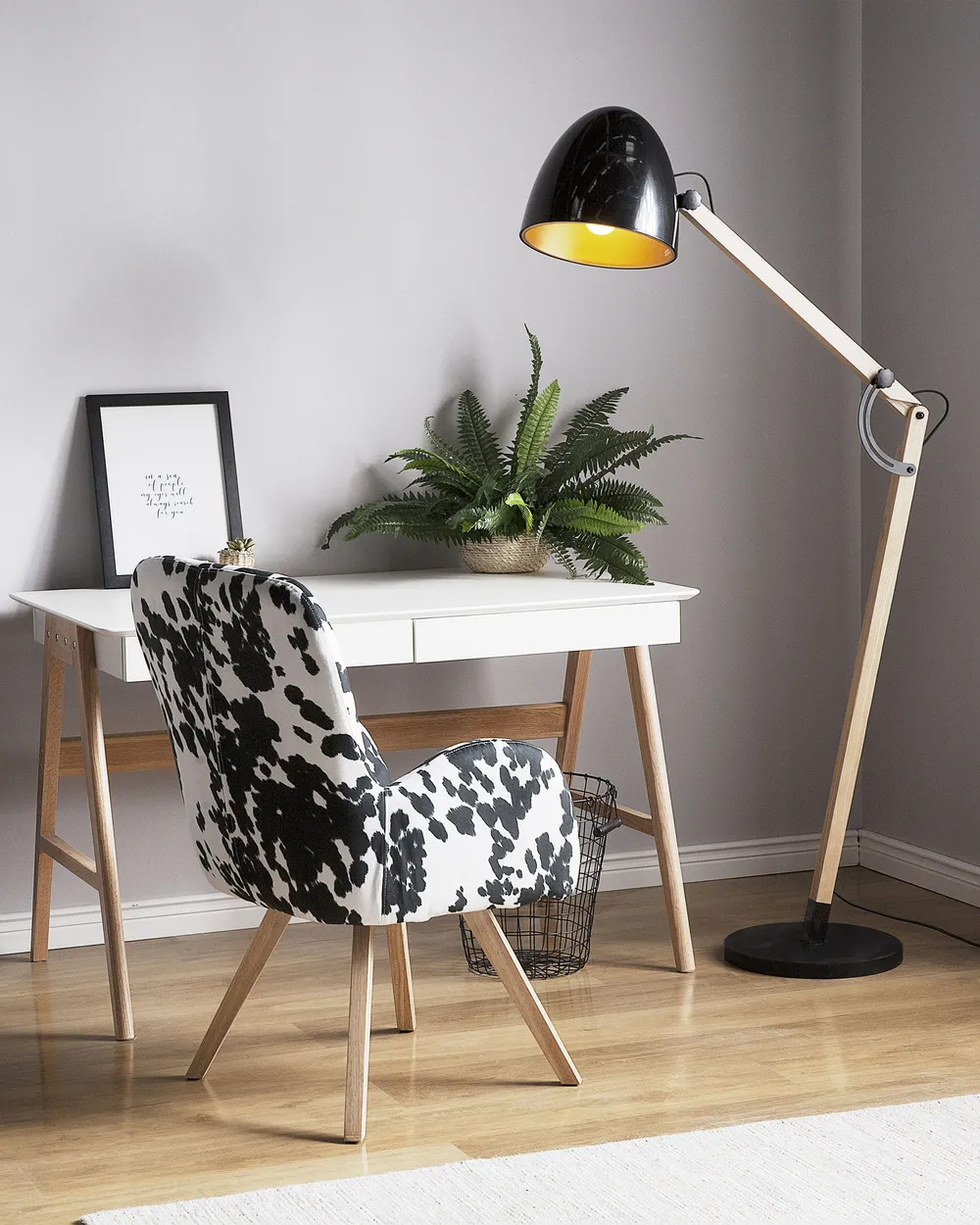 Floor Lamp HETTON Adjustable Oak Wood Black