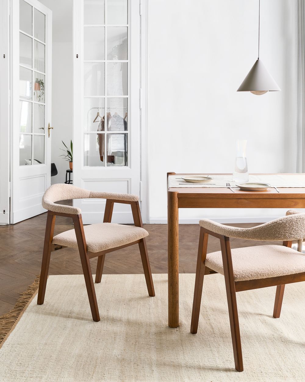 Set of 2 Dining Chairs ONECO Wood Brown/ Light Beige