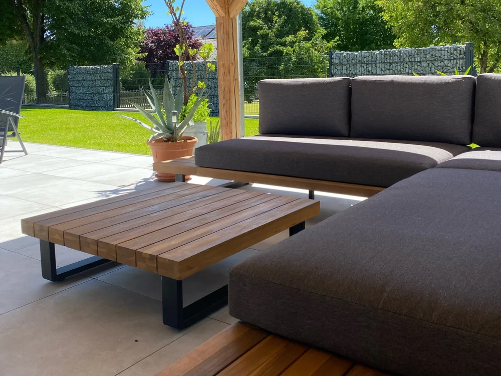 Garden Corner Sofa with Table 5 Seater MYKONOS Certified Acacia Wood Dark Grey Right Hand_827363