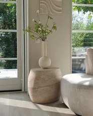 Side Table RICADI 40 cm 58 cm Travertine Effect_1022604