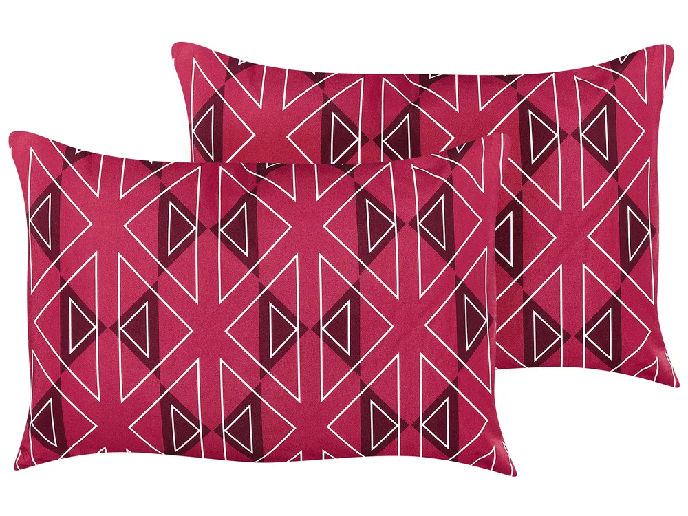 Set of 2 Outdoor Cushions MEZZANO Geometric Pattern 40 x 60 cm Fuchsia Pink