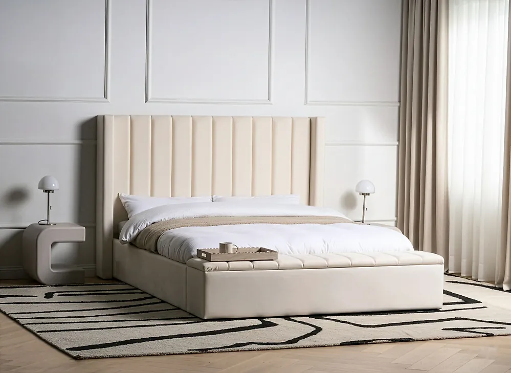 Säng med förvaringsbänk NOYERS Sammet Off-White 160 x 200 cm_1174448