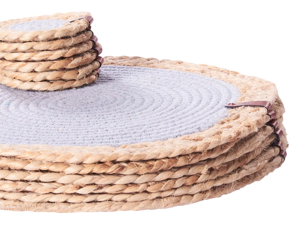 12 Piece Placemats and Coasters Set ROSELLA Jute Cotton Grey_946265