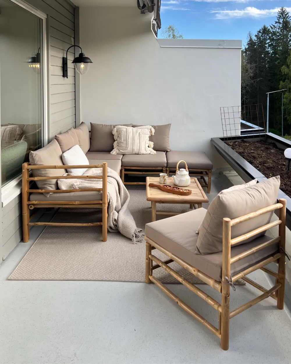 Garden Corner Sofa with Table 5 Seater CERRETO Bamboo Taupe Left Hand_1000934