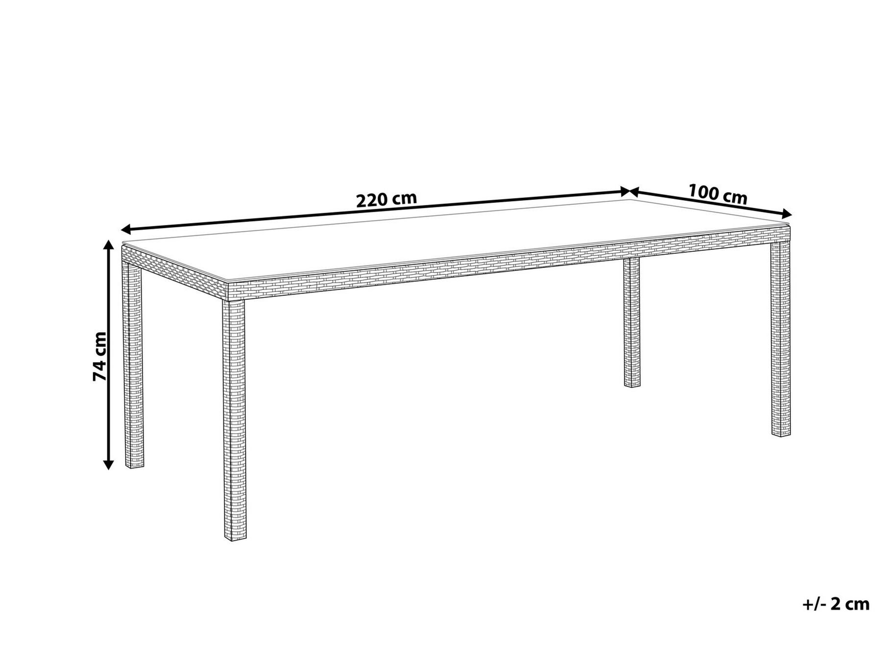 Puutarhapöytä ITALY 220 cm 100 cm Lasi Valkoinen_794203