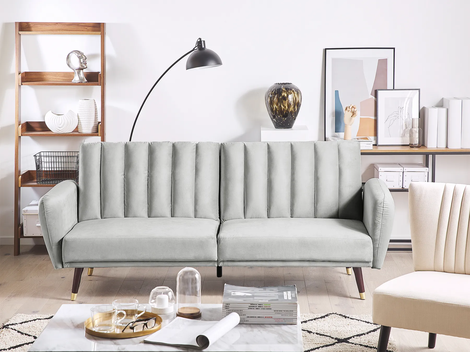 Sofa Bed 3 Seater VIMMERBY Velvet Light Grey_764227