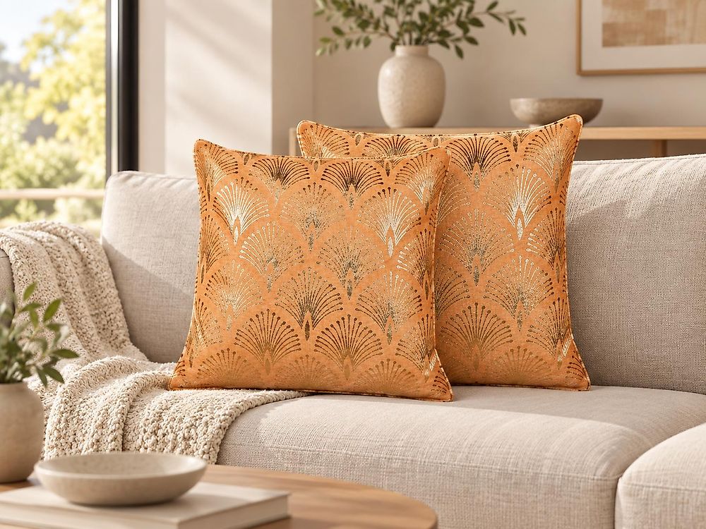 Set of 2 Decorative Cushions HOYA 45 x 45 cm Cotton Orange Geometric Pattern