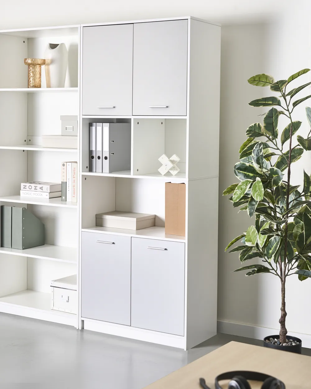 4 Door Bookcase ZEHNA Grey/ White_1033260