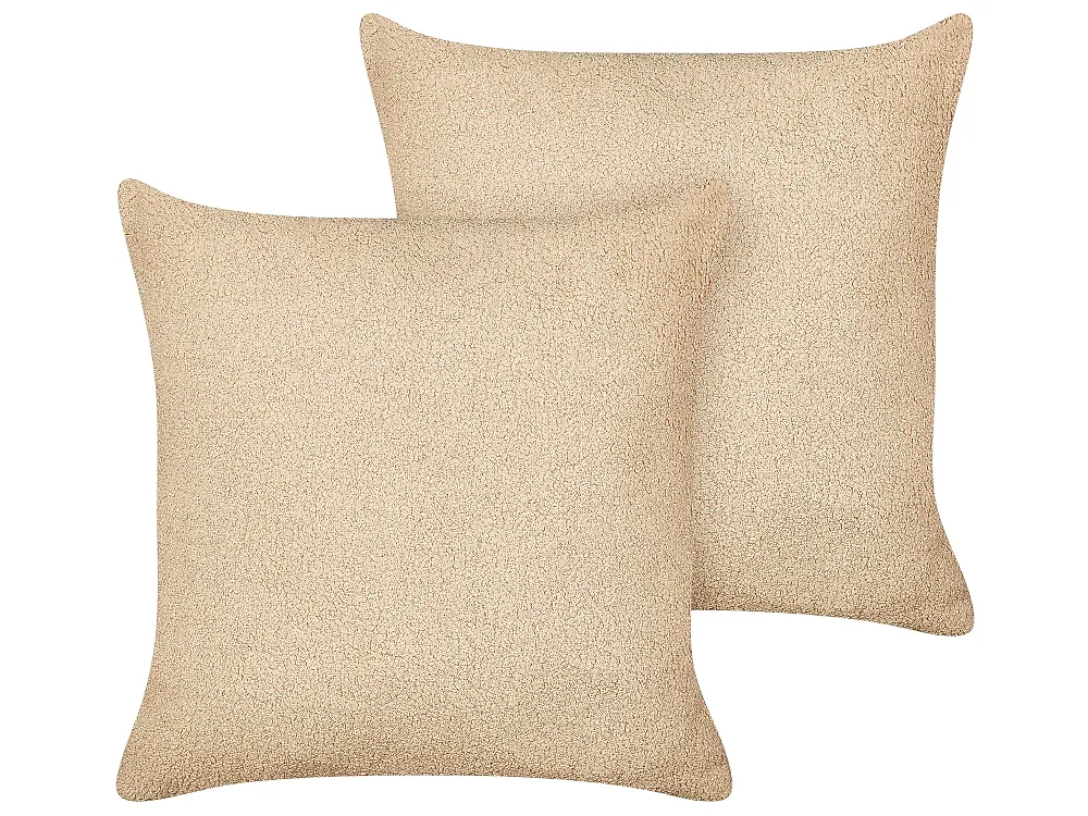 Set of 2 Decorative Cushions LEUZEA 45 x 45 cm Boucle Beige Solid_1183125
