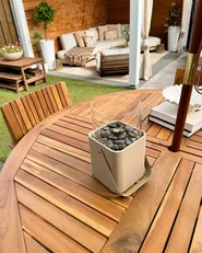 Garden Dining Set 6 Seater AGELLO with Parasol (12 Options) Acacia Wood Brown_1018165