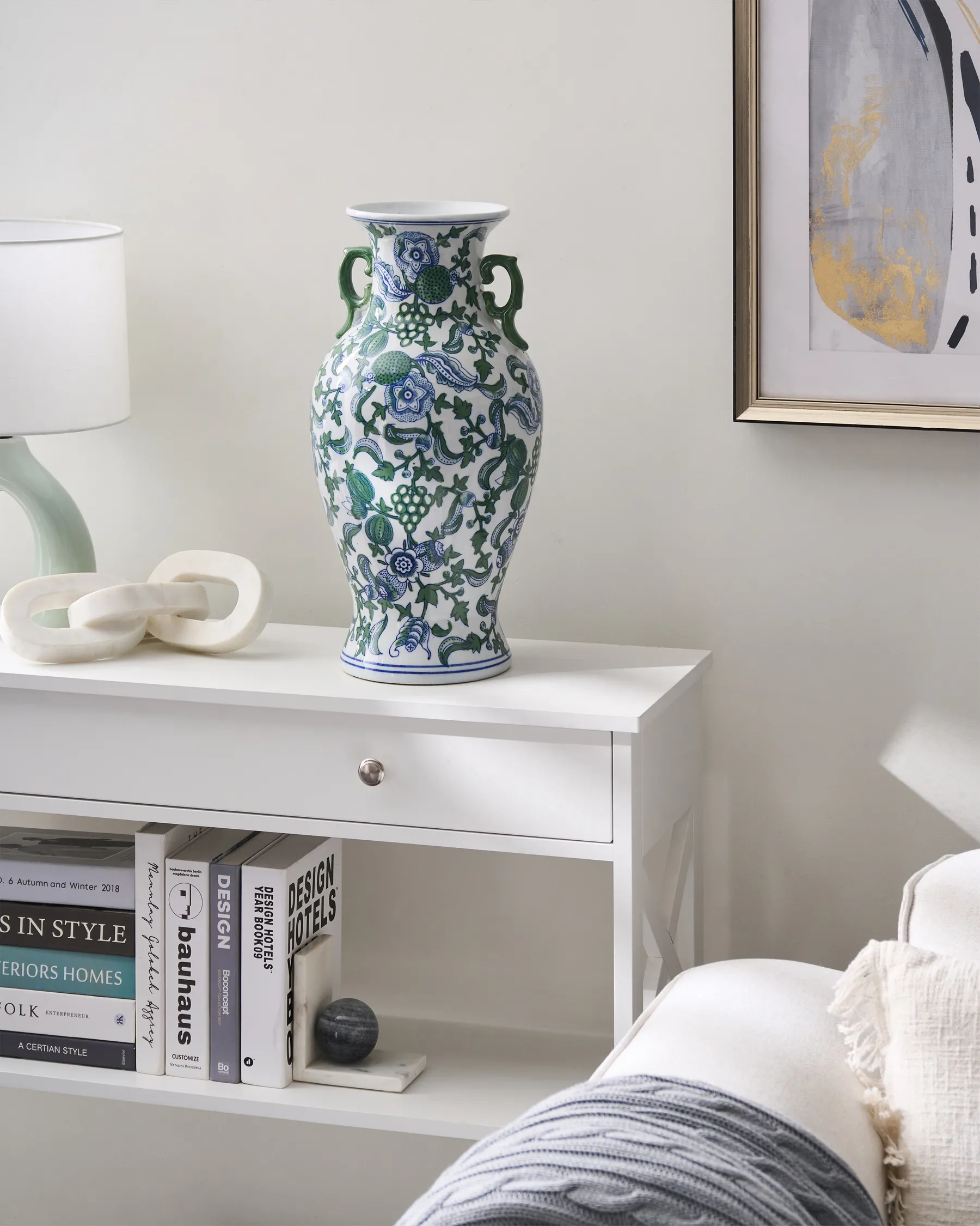 Flower Vase SEGOWIA 47 cm Porcelain White/ Blue_1052852