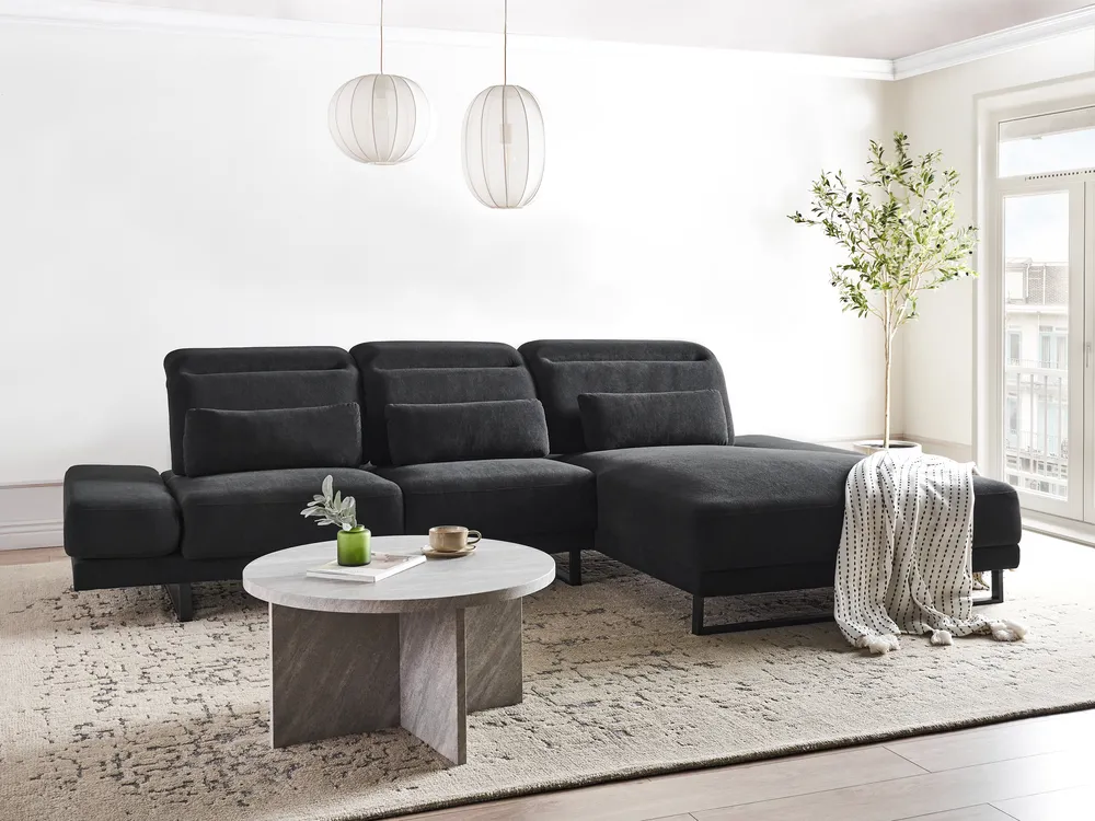 Corner Sofa 4 Seater IKAST Fabric Black Left Hand_959781