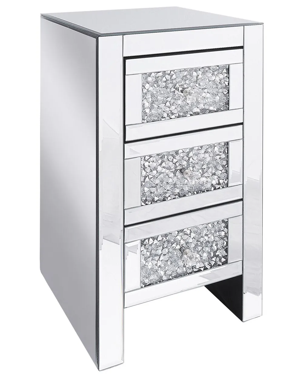 3 Drawer Bedside Table LORAY Glass Mirrored Silver