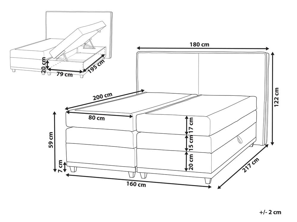 Divan Bed with Storage DYNASTY Fabric Taupe 160 x 200 cm (EU King Size)_953964