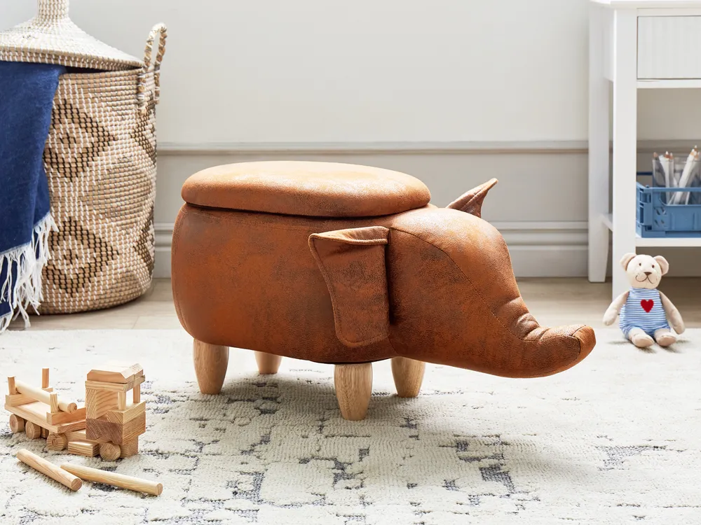 Storage Animal Stool ELEPHANT Elephant Faux Leather Dark Brown